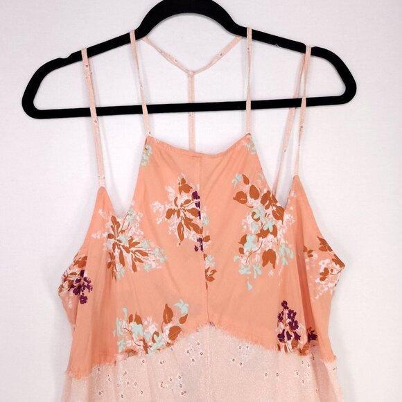 Free People Slip Dress Size Large Voile Crescent Sherbet Patch Work Boho Chic - Picture 7 of 13